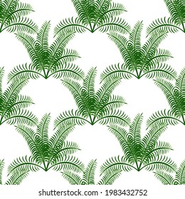 
Seamless pattern, vector. Tropical green leaves on white background.