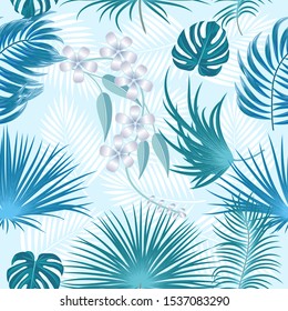 Seamless pattern vector of tropical jungle palm tree leaves and flowers, background for wedding,quotes, Birthday and invitation cards,greeting cards, print, blogs, bridal cards.