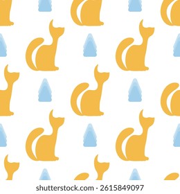 Seamless pattern with vector two outline cats. Can be used for making wallpaper, fabrics and other types of products