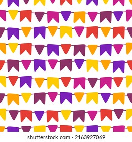 Seamless pattern in vector of typical June party flags. A traditional celebration in Brazil, the São João party. This print is ideal for fabrics, paper, or layout for social media. Template background