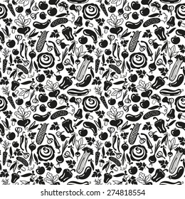 seamless pattern vector vegetables. Black and white