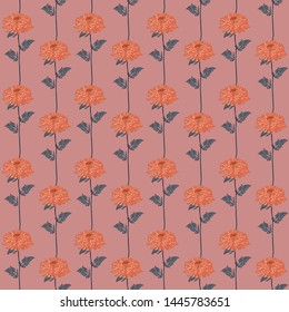 Seamless pattern in vector vintage blooming chrysanthemum line striped design for fashion,fabric,web,wallpaper ,wrapping and all prints on retro orange background color