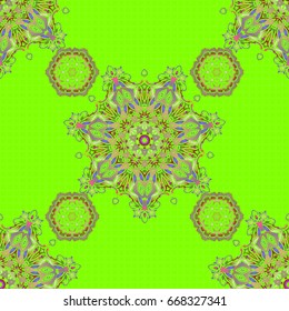Seamless pattern of vector violet, pink and green elements.