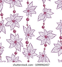 Seamless pattern vector for wallpaper and fabric textile with abstract herbal pattern of shapes of flowers and leaves with brads and lines in graphic design