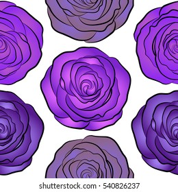 Seamless pattern. Vector watercolor background. Purple and violet abstract flowers.
