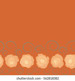 Seamless pattern. Vector watercolor background with copy space (place for your text). Orange, blue and beige abstract horizontal flowers.