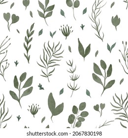 Seamless pattern of vector watercolor leaves and branches. Lovely design element to make your own pattern, laurels and compositions