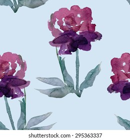 Seamless pattern with vector watercolor peonies, 