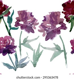 Seamless pattern with vector watercolor peonies, 