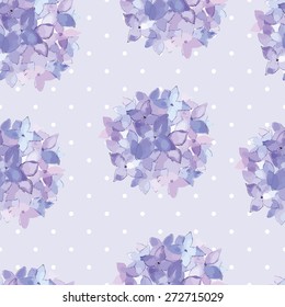 Seamless pattern. Vector watercolor purple hydrangea. Illustration of flowers. Vintage. Can be used for gift wrapping paper, birthday, mother's day, textile. Gentle, cute background.