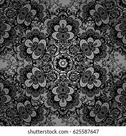 Seamless pattern. Vector white floral ornament brocade textile and glass pattern. White with floral pattern. Gray background with white elements.