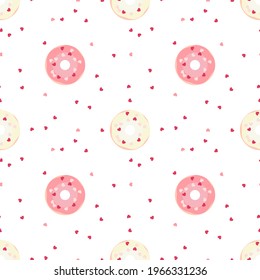 seamless pattern vector of white and pink donut on white backgroud.