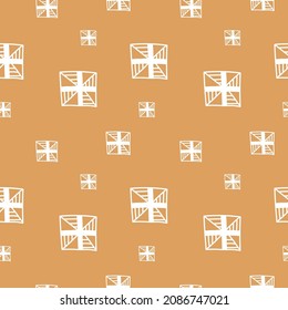 Seamless pattern with vector white snowflakes Gingerbread color. Repeating, Christmas, Winter in doodle style print hand drawn.Design for wrapping paper, packaging, social media, textiles, fabric.