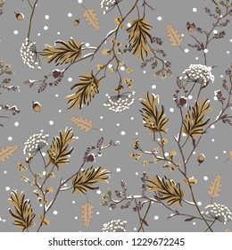 Seamless pattern vector of winter snow in the garden flower delicate soft and beautiful mood design for fashion,fabric,wallpaper,and all prints on winter grey background color