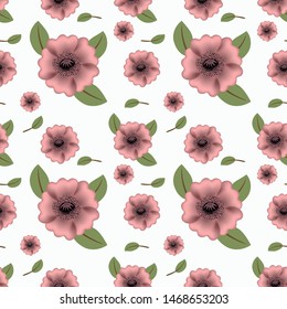 Seamless Pattern vectors with flowers pink and leaves. Vector patterns flowers. 