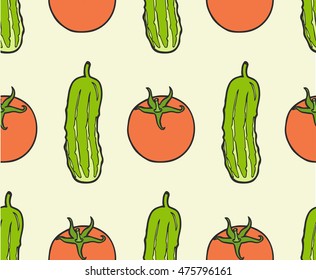 seamless pattern from vegan food - tomato, cucumber