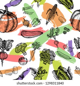 Seamless pattern of vegetable. Beautiful hand drawn illustration vegetable.