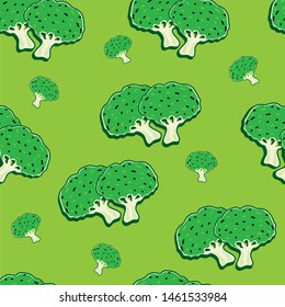 Seamless pattern vegetable, broccoli cartoon style.