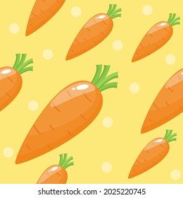Seamless pattern with vegetable. Cute illustration of fresh carrot with orange polka dot isolated on white background. Simple design for wallpaper, print screen backdrop, fabric, and tile wallpaper.