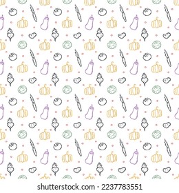 Seamless pattern with vegetable icons. doodle vegetables pattern. Food background