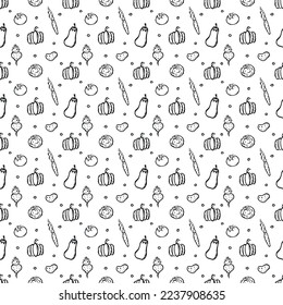 Seamless pattern with vegetable icons. doodle vegetables pattern. Food background