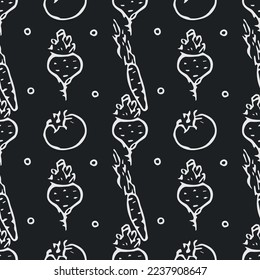 Seamless pattern with vegetable icons. doodle vegetables pattern. Food background