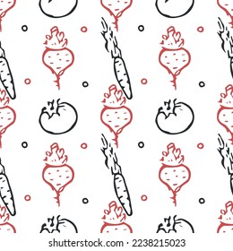Seamless pattern with vegetable icons. doodle vegetables pattern. Food background
