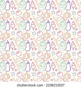Seamless pattern with vegetable icons. doodle vegetables pattern. Food background