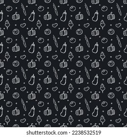 Seamless pattern with vegetable icons. doodle vegetables pattern. Food background