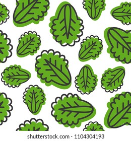 Seamless pattern Vegetable leaves outline icon and green shadow