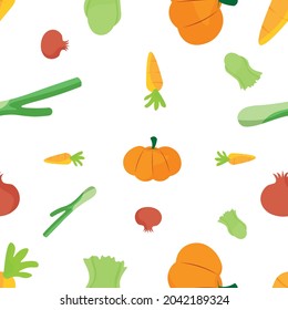 Patrón sin foco de vegetación, calabaza, cebolla, lechuga, cebolla de primavera y zanahoria