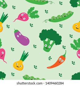Seamless pattern vegetables broccoli garlic eggplant radish