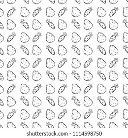 Seamless pattern vegetables with carrots, potatoes. Hand drawn doodle potatoes and carrots. 
