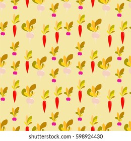 seamless pattern with vegetables: carrots, radishes and turnips
