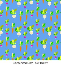 seamless pattern with vegetables: carrots, radishes and turnips