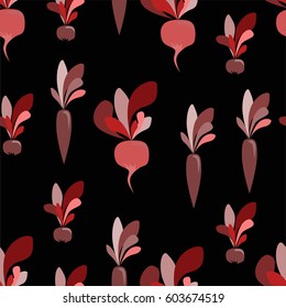 seamless pattern with vegetables: carrots, radishes and turnips