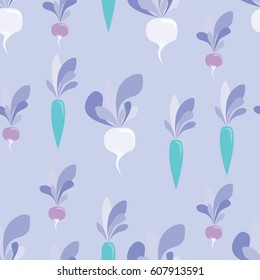 seamless pattern with vegetables: carrots, radishes and turnips