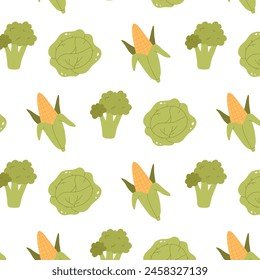 Seamless pattern with vegetables. Pattern with corn and cabbage.