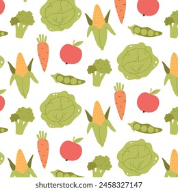 Seamless pattern with vegetables. Pattern with corn and cabbage.