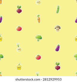 Seamless Pattern vegetables, cute food icon