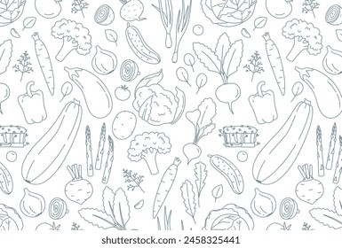 Patrón sin fisuras con verduras. Fondo de estilo Doodle para su diseño.