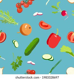 Seamless pattern with vegetables. Everything for the salad. Pattern for decor, for background, for textiles