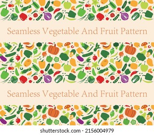 Seamless pattern of vegetables and fruit, vector illustration background