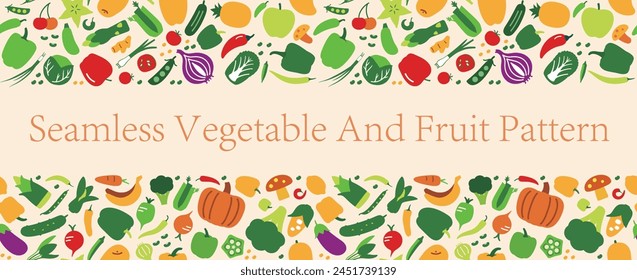 Seamless pattern of vegetables and fruit, vector illustration background