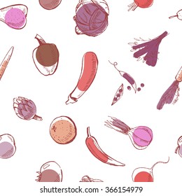 Seamless pattern with vegetables and fruits