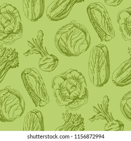 Seamless pattern with vegetables. Hand drawn vegan texture. Vegetarian food vector background