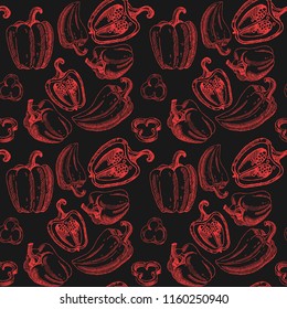 Seamless pattern with vegetables. Hand drawn vegan texture. Vegetarian food vector background