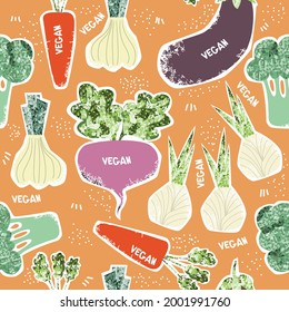 Seamless pattern with vegetables. Harvest autumn print. Vector hand drawn illustration.