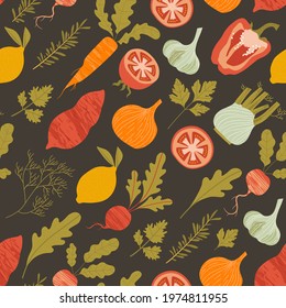seamless pattern with vegetables. Healthy food pattern
