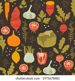 seamless pattern with vegetables. Healthy food pattern